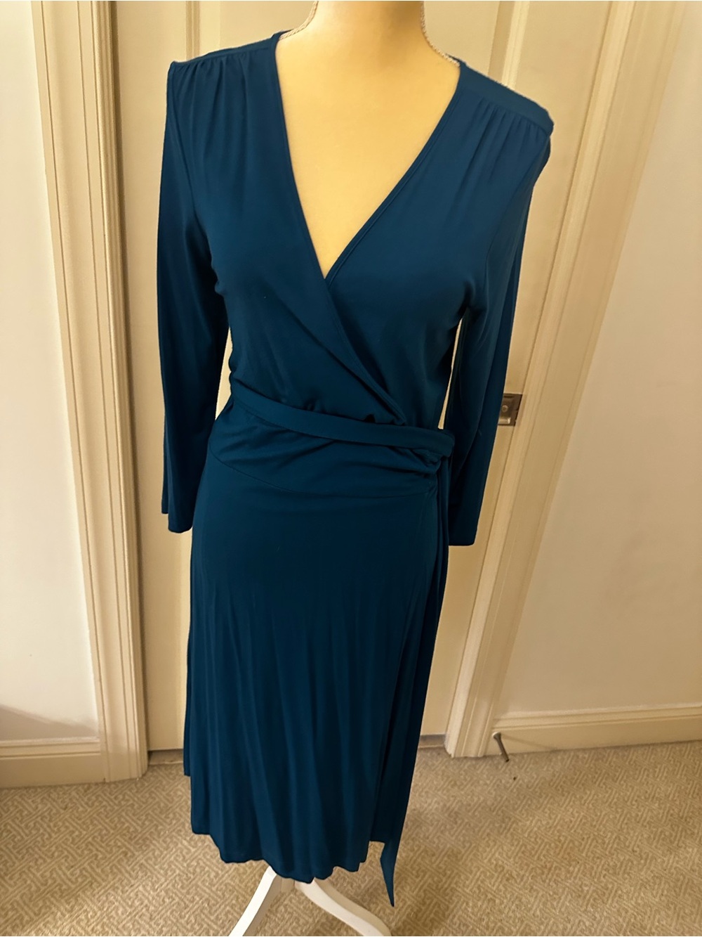 J.Crew Classic Jersey Wrap-Style Dark Teal Blue Dress Medium Tall 10